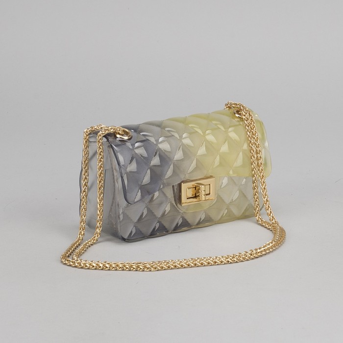 Сумка женская, отдел с перегородкой на замке, длинная цепь, цвет чёрный/жёлтый