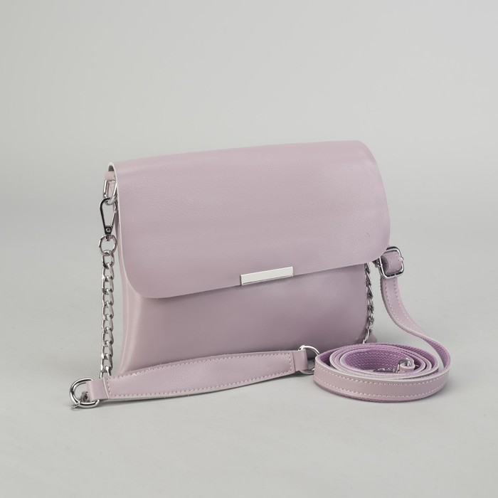 Сумка женская, отдел, 2 наружных кармана, цепь, длинный ремень, цвет сиреневый