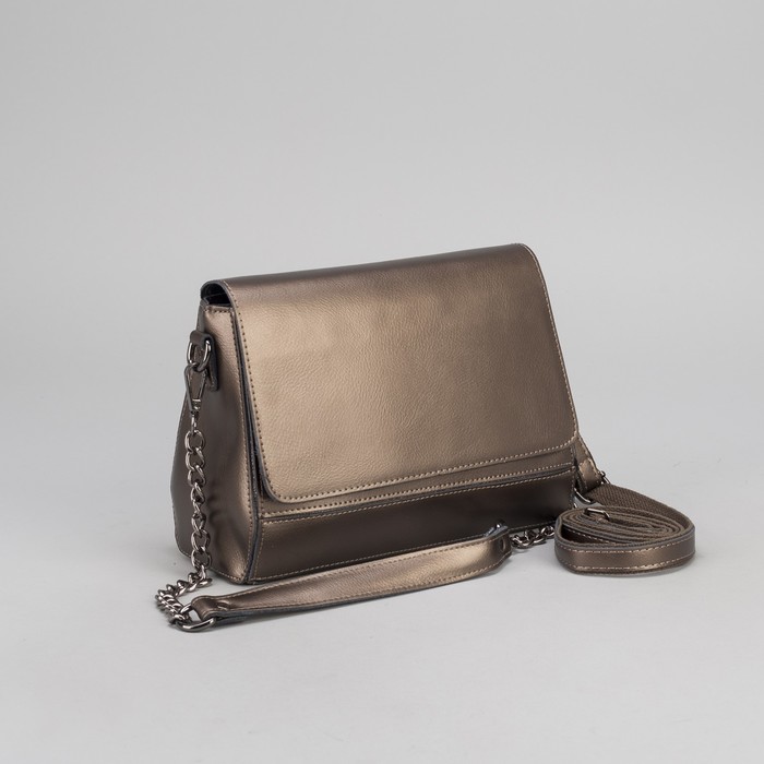 Сумка женская, отдел с перегородкой на молнии, наружный карман, длинный ремень, цвет бронзовый