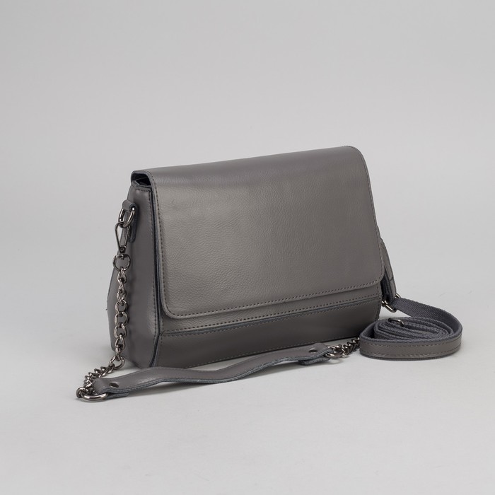 Сумка женская, отдел с перегородкой на молнии, наружный карман, длинный ремень, цвет серый