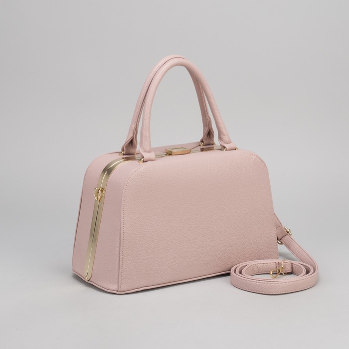 Сумка женская, 2 отдела на фермуаре, наружный карман, длинный ремень, цвет розовый