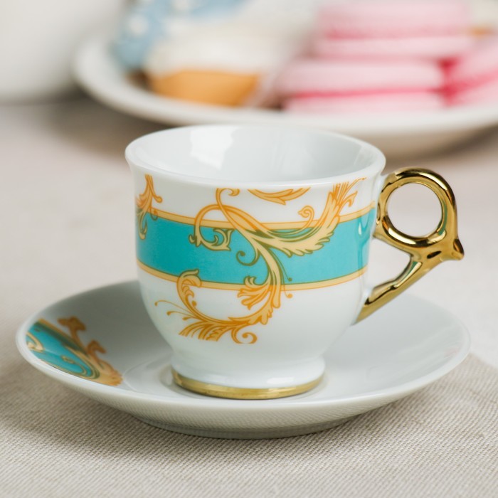 Сервиз "Узоры золото" кружка 80 мл, блюдце 11 см