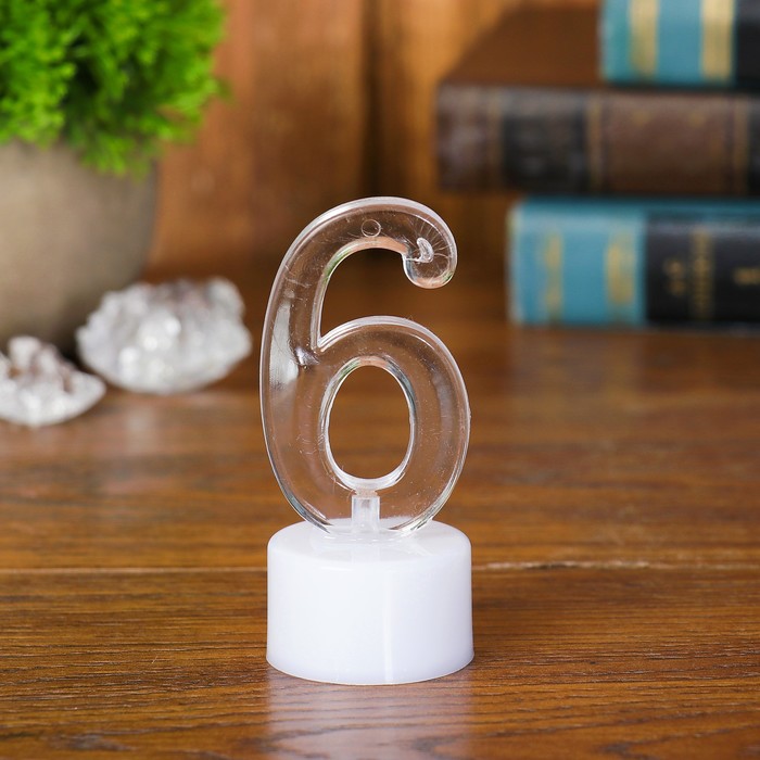 Свеча светодиодная "Цифра 6", цвета МИКС