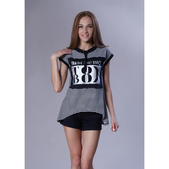 Комплект женский (футболка, шорты) "Бриз" цвет тёмно-синий, р-р 44
