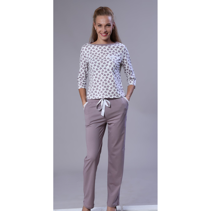 Пижама женская (джемпер, брюки) "Вики" цвет бежевый, р-р 58