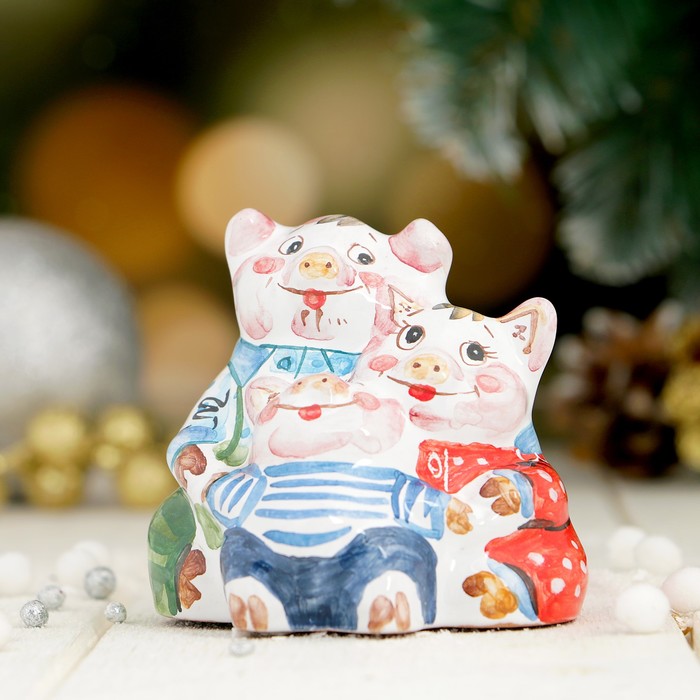 Колокольчик «Семья поросят», 6,5×8×7,5 см, ярославская майолика