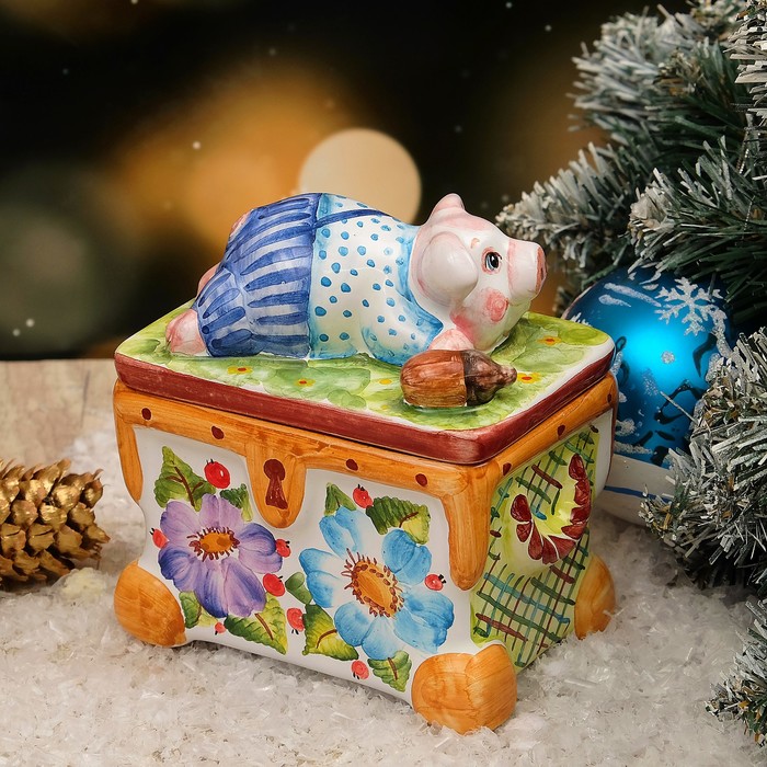 Шкатулка «Поросёнок», 7,5×10,5×11 см, ярославская майолика