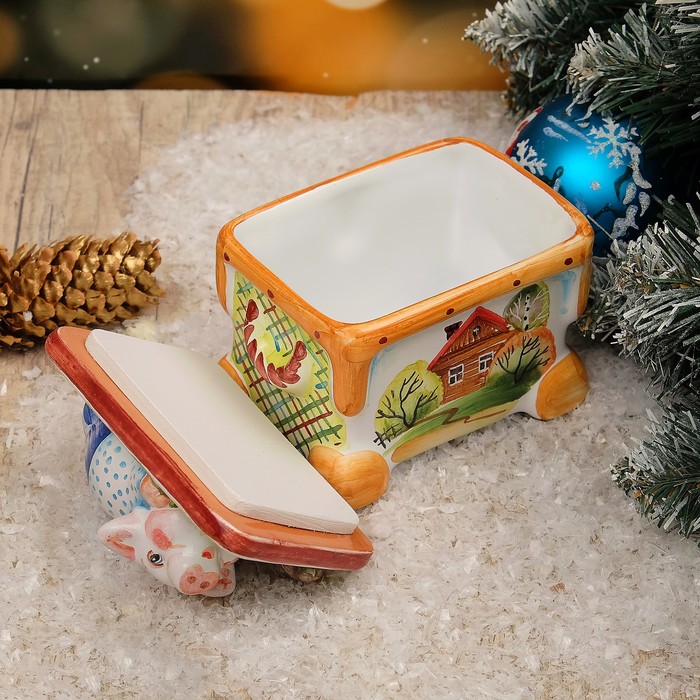 Шкатулка «Поросёнок», 7,5×10,5×11 см, ярославская майолика