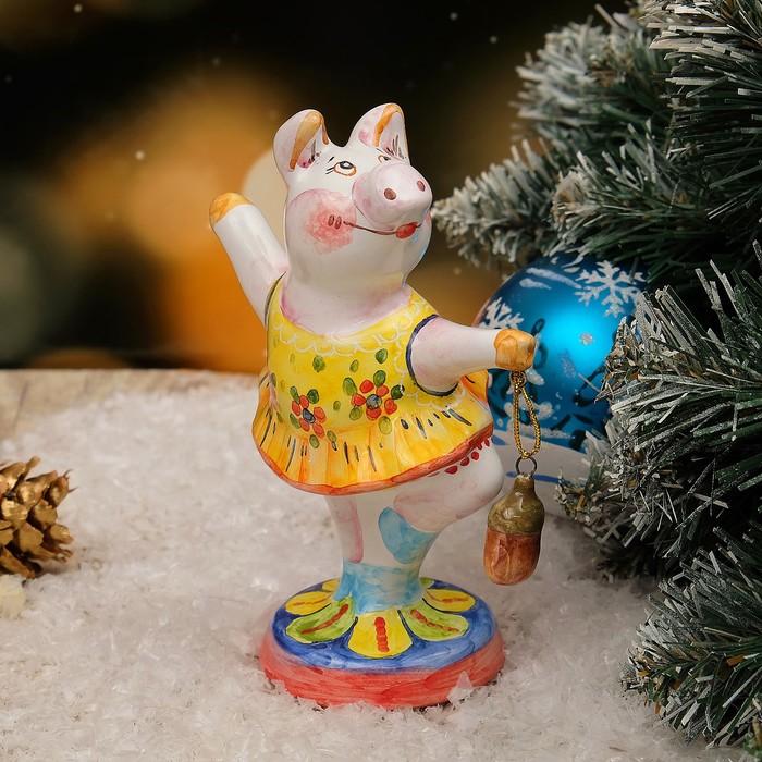 Сувенир «Свинка балерина», 6×9,5×13,5 см, ярославская майолика