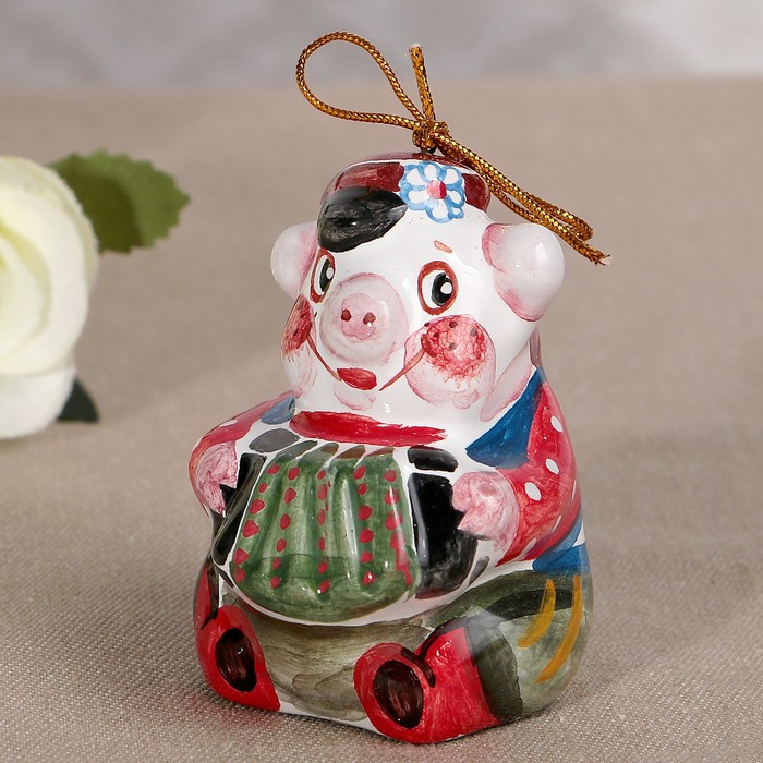 Сувенир «Поросёнок с гармошкой», 5,5х5,5х6 см, ярославская майолика