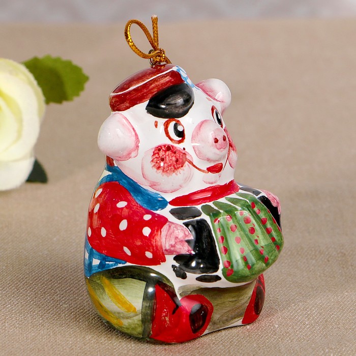 Сувенир «Поросёнок с гармошкой», 5,5х5,5х6 см, ярославская майолика