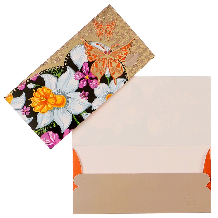 Конверт для денег "Универсальный" цветы, бабочки