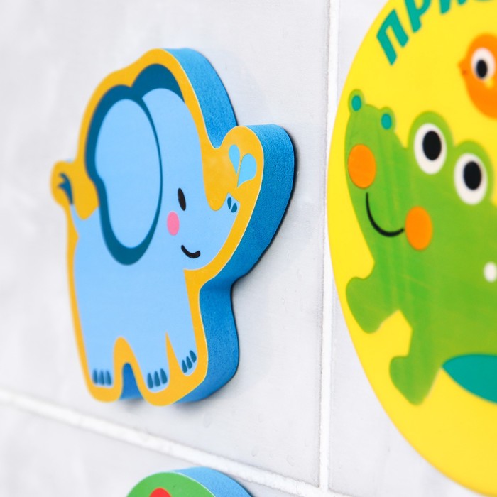 Набор игрушек для ванны «Зоопарк»: наклейки из EVA, 3 шт. + мини-коврик на присосках