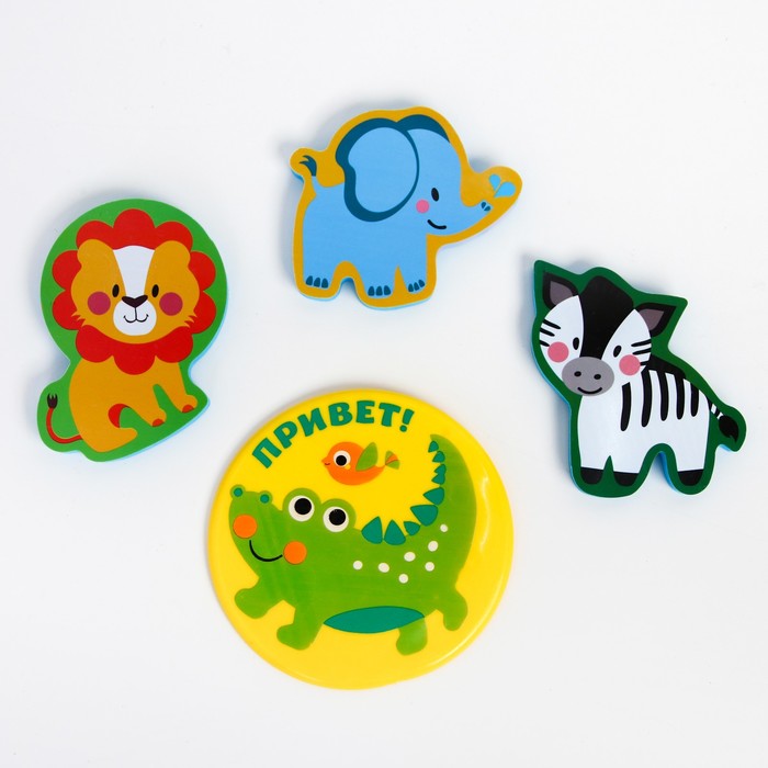 Набор игрушек для ванны «Зоопарк»: наклейки из EVA, 3 шт. + мини-коврик на присосках