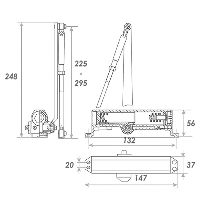 Доводчик дверной №2S, до 50 кг, морозостойкий, белый