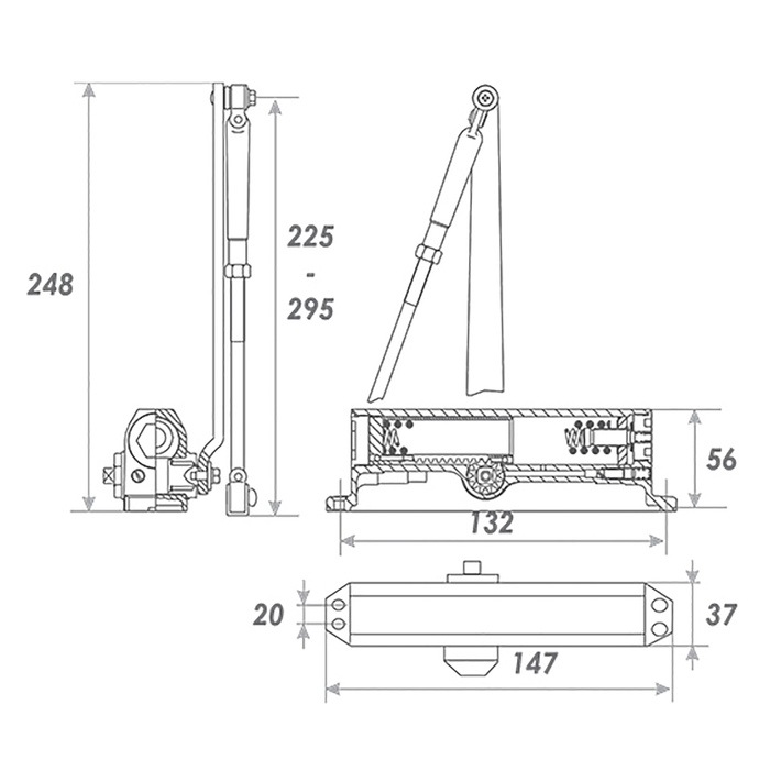Доводчик дверной №2S, до 50 кг, морозостойкий, серый
