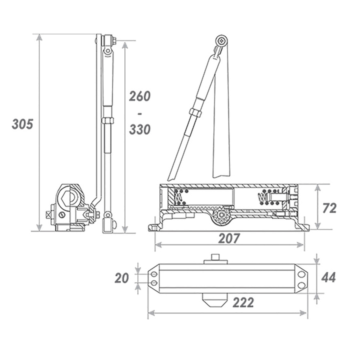 Доводчик дверной №4S, до 120 кг, морозостойкий, серый