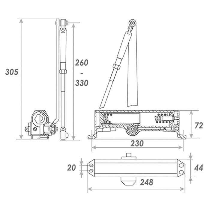 Доводчик дверной №5S, до 160 кг, морозостойкий, серый