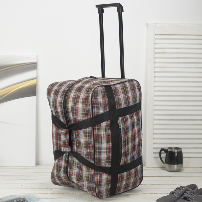 Сумка дорожная на колесах, 1 отдел, наружный карман, клетка белый/красный