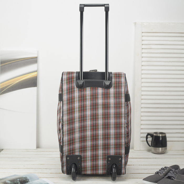 Сумка дорожная на колесах, 1 отдел, наружный карман, клетка белый/красный