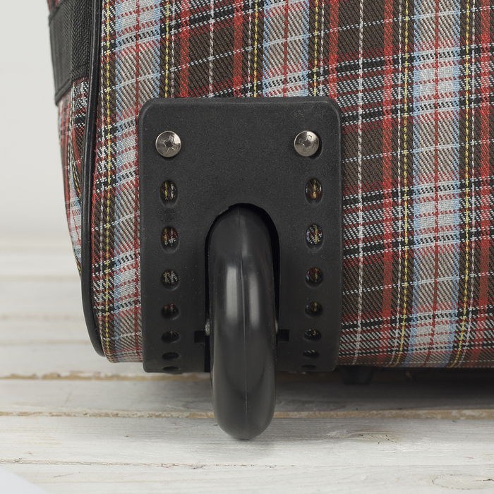 Сумка дорожная на колесах, 1 отдел, наружный карман, клетка белый/красный