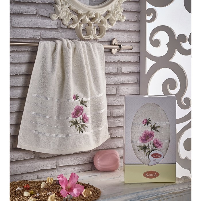 Полотенце Rozenya, размер 50х90 см, кремовый, махра, 380 г/м2