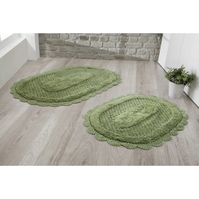 Набор ковриков Lokal, размер 60х100 см, 50х70 см, тёмно-зелёный