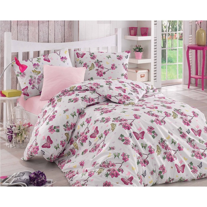 КПБ 1,5 сп Butterfle, 160х240 см, 160х220 см, 50х70 см-1 шт., фуксия