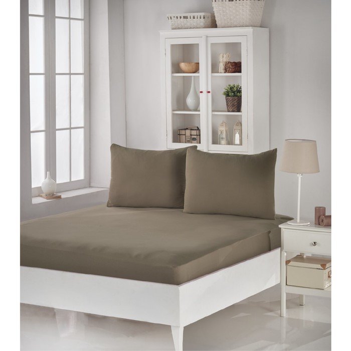 Простыня на резинке Acelya, размер 160х200 см, 50х70 см-2 шт., тёмно-бежевый