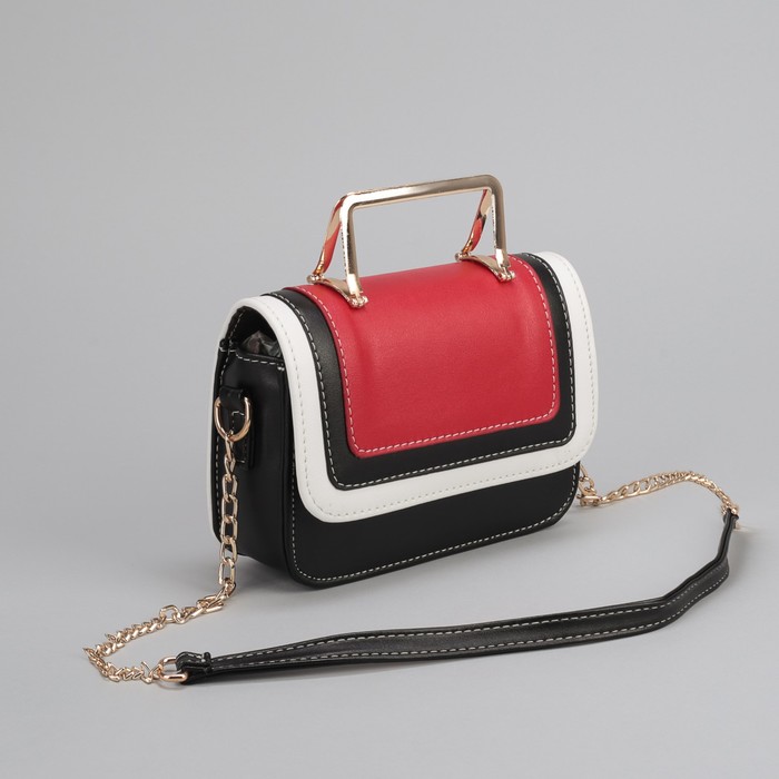 Сумка женская, отдел на молнии, длинная цепь, цвет чёрный/красный