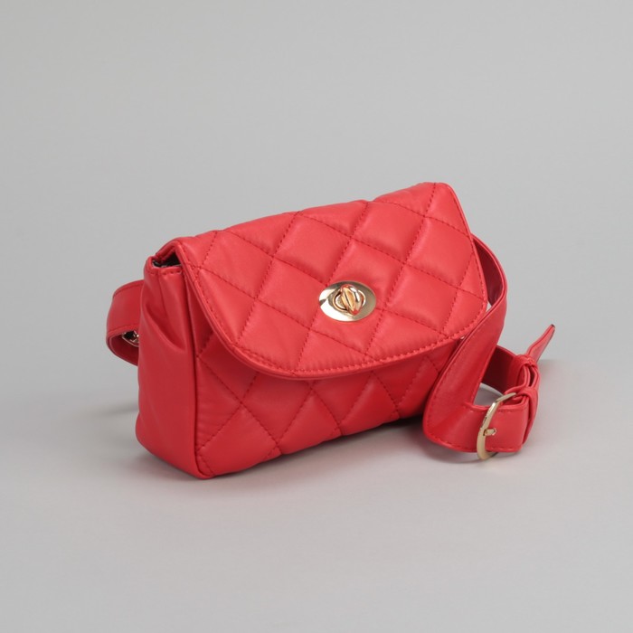 Сумка на пояс L-9801, 15*6*10, отд с перег на молнии, поясной ремень, красный