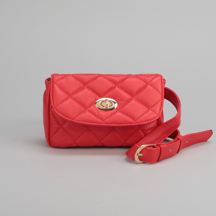 Сумка на пояс L-9801, 15*6*10, отд с перег на молнии, поясной ремень, красный