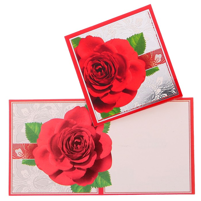 Открытка-мини "Универсальная" красная роза, узор