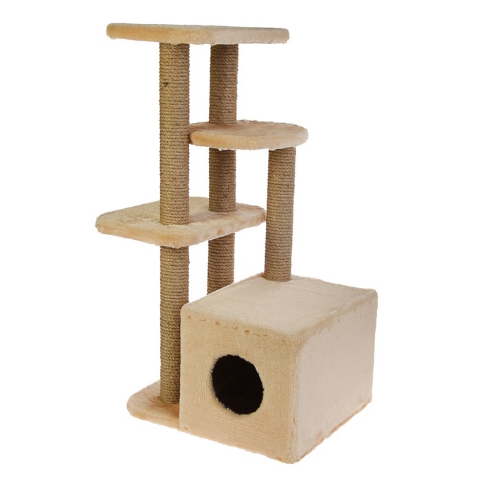 Комплекс с домиком и круглой полкой, 40 х 50 х 95 см, микс