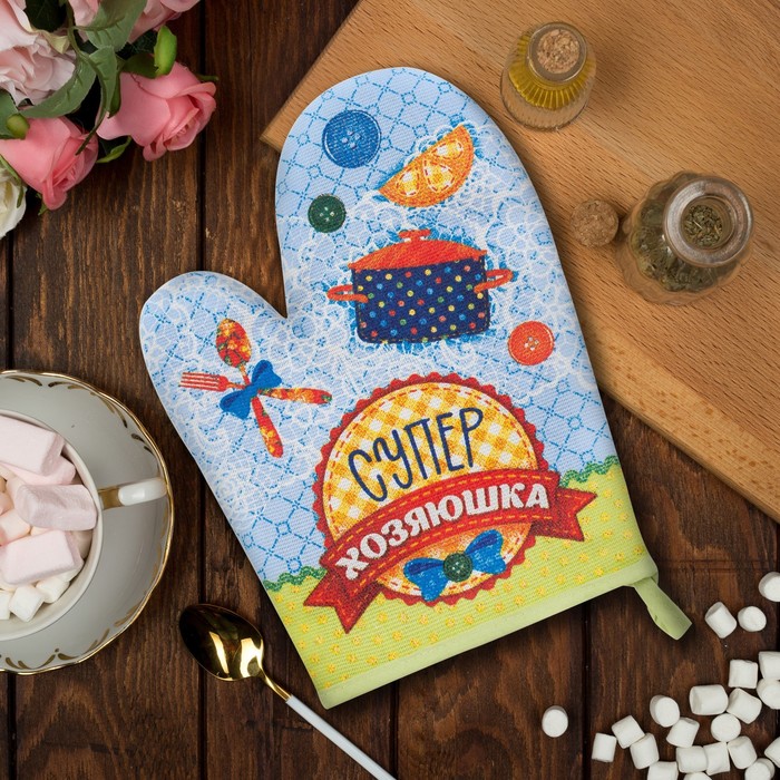 Варежка "Доляна" Супер хозяюшка, размер 18х26 см, 100% хлопок, рогожка 162 г/м2
