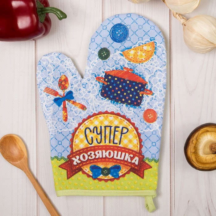 Варежка "Доляна" Супер хозяюшка, размер 18х26 см, 100% хлопок, рогожка 162 г/м2