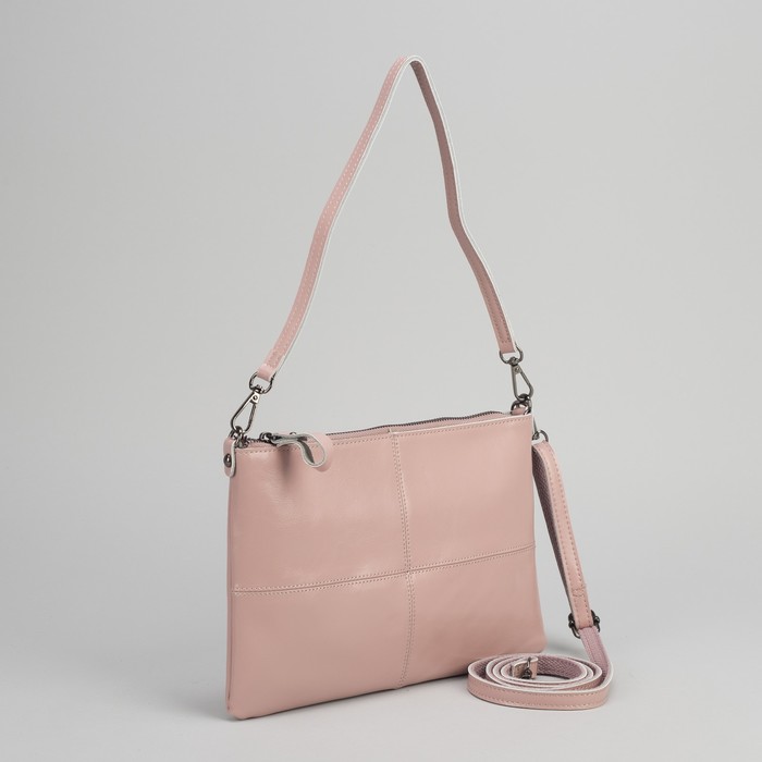 Клатч женский, отдел на молнии, наружный карман, длинный ремень, цвет розовый