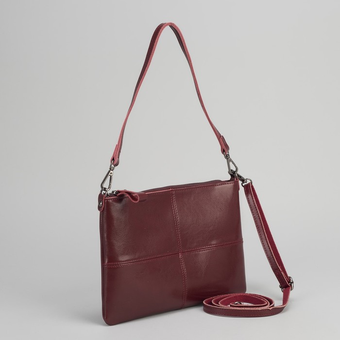 Клатч женский, отдел на молнии, наружный карман, длинный ремень, цвет бордовый