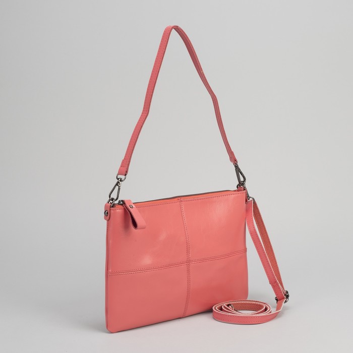 Клатч женский, отдел на молнии, наружный карман, длинный ремень, цвет коралловый