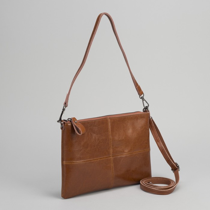 Клатч женский, отдел на молнии, наружный карман, длинный ремень, цвет кофе