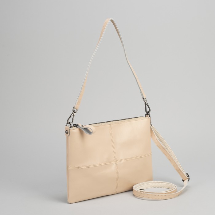 Клатч женский, отдел на молнии, наружный карман, длинный ремень, цвет абрикосовый