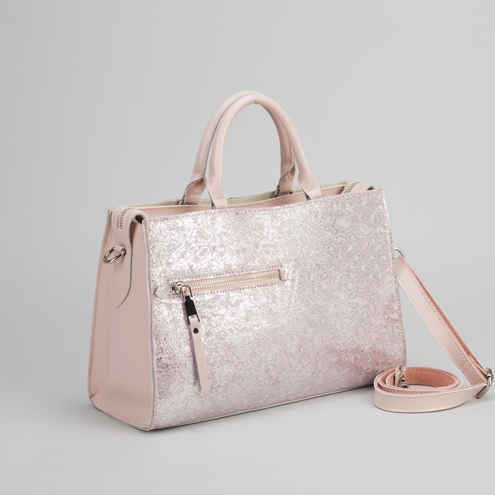 Сумка женская, замша, отдел на молнии, 4 наружных кармана, длинный ремень, цвет пудровый