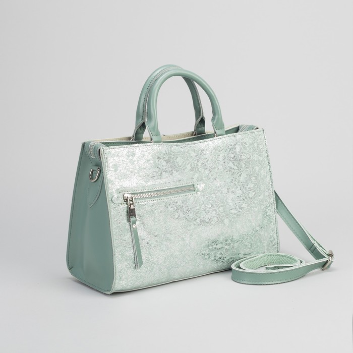 Сумка женская, замша, отдел на молнии, 4 наружных кармана, длинный ремень, цвет мятный