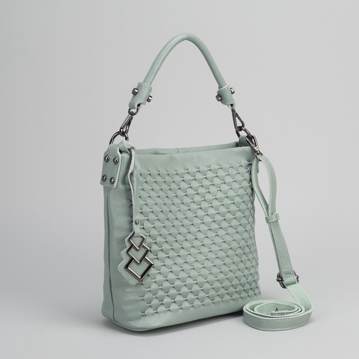 Сумка женская, отдел с перегородкой на молнии, наружный карман, длинный ремень, цвет мятный