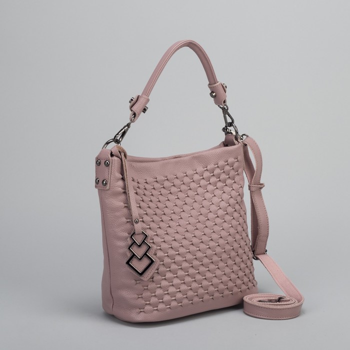 Сумка женская, отдел с перегородкой на молнии, наружный карман, длинный ремень, цвет пудровый