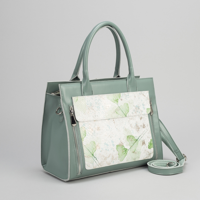 Сумка женская, отдел на молнии, 4 наружных кармана, длинный ремень, цвет мятный