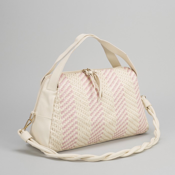 Сумка женская, отдел на молнии, наружный карман, длинный ремень, цвет молочный