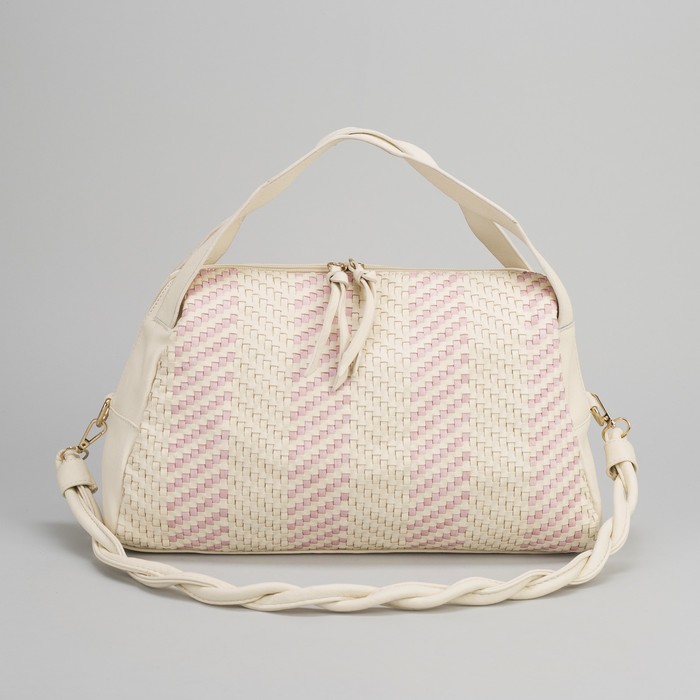 Сумка женская, отдел на молнии, наружный карман, длинный ремень, цвет молочный