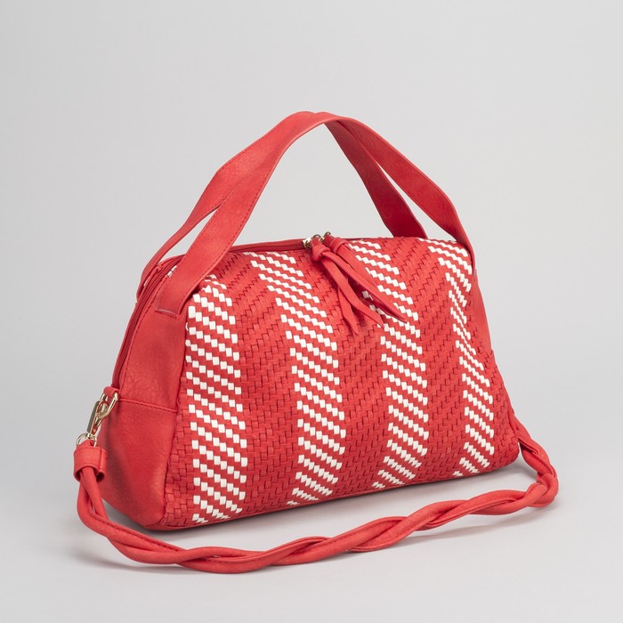 Сумка женская, отдел на молнии, наружный карман, длинный ремень, цвет красный