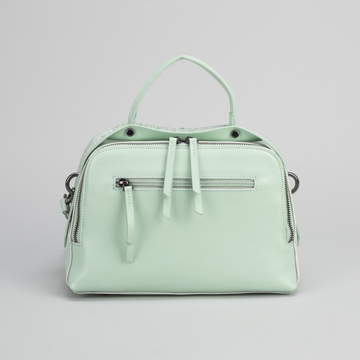 Сумка женская, замша, 2 отдела на молнии, наружный карман, длинный ремень, цвет мятный